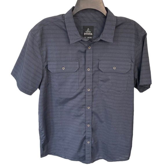 PrAna Mens SS Gray Button Down Shirt Size M Perforated Lightweight Hiking - Picture 1 of 4